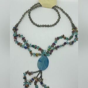 Multicolor Beaded Necklace with Blue Pendant